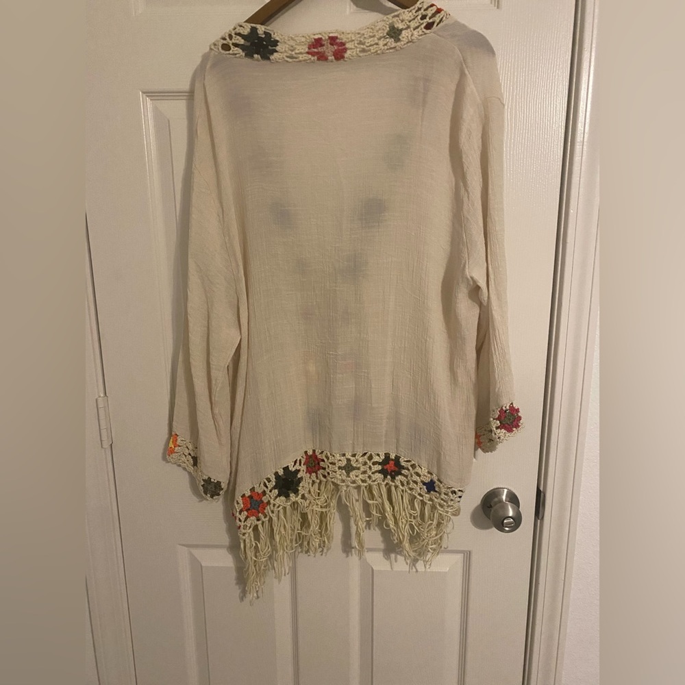 Kindred Cream Crochet-Trim Open Gauze Cardigan - Picture 3 of 6
